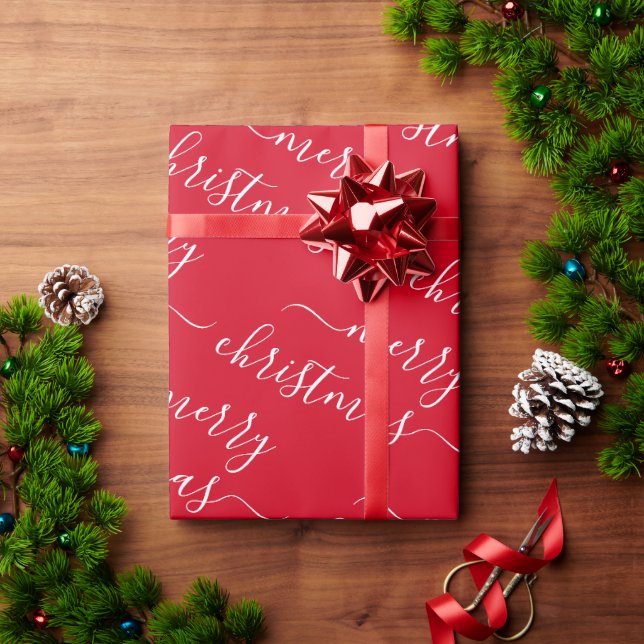 Merry Christmas Custom Text Elegant Red And White Wrapping Paper (Holiday Gift)