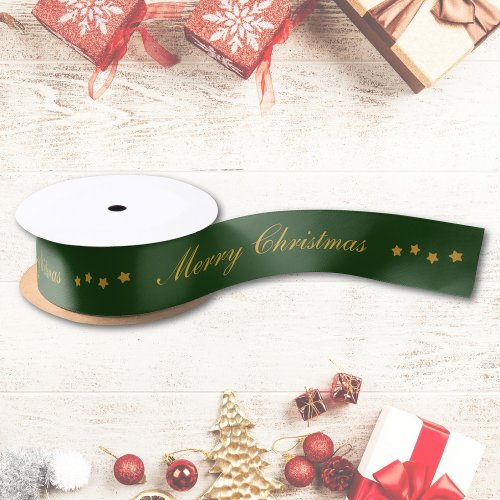Merry Christmas Custom Text Green Chic Satin Ribbon