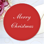 Merry Christmas Custom Text Simple Red Chic Classic Round Sticker<br><div class="desc">Customize the text and easily create your personalized sticker. Click CUSTOMIZE to change the background color or the text color. You can TRANSFER this DESIGN on other Zazzle products and adjust it to fit most of the Zazzle items. Standard Studio designs are made in high-resolution vector graphics for a professional...</div>