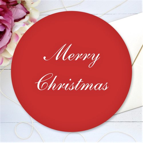 Merry Christmas Custom Text Simple Red Chic Classic Round Sticker