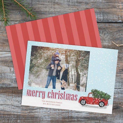 Merry Christmas Custom Traditional Red Truck Holiday Card