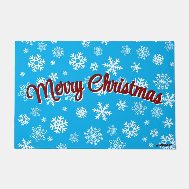 Merry Christmas Customizable Snowflakes Doormat (Front)