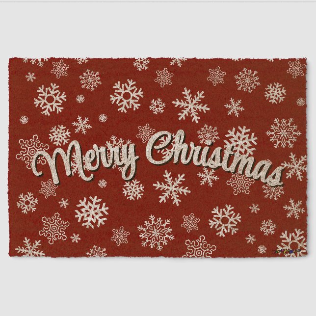 Merry Christmas Customizable Snowflakes Doormat Fiber Doormat (Front)