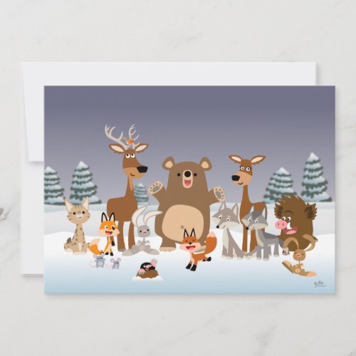 Merry Christmas Cute Animals Invitation Card