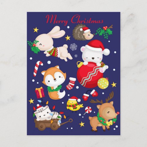 Merry Christmas Cute Animals Postcard