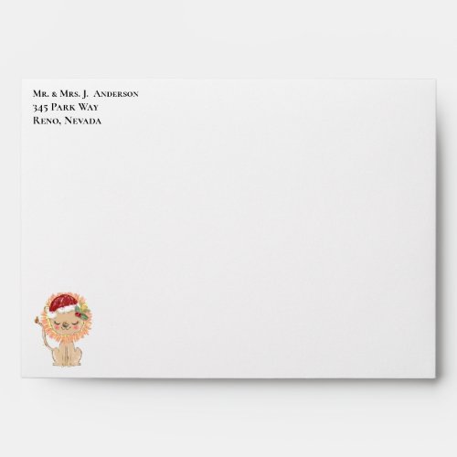 Merry Christmas Cute Baby Lion Red Santa Hat Envel Envelope