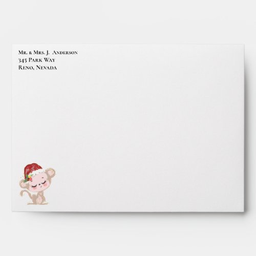 Merry Christmas Cute Baby Monkey Red Santa Hat Env Envelope