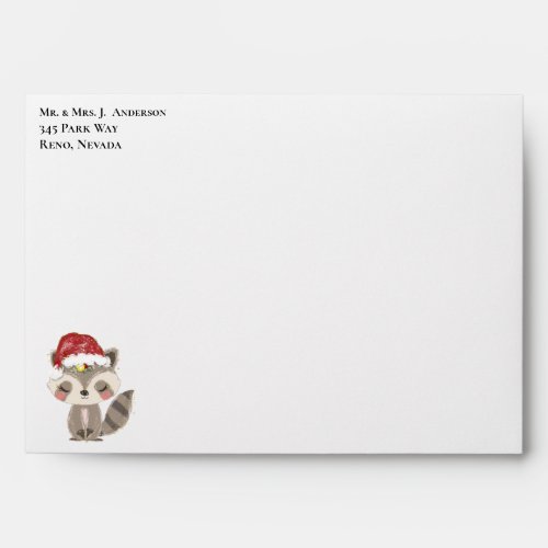 Merry Christmas Cute Baby Raccoon Red Santa Hat En Envelope