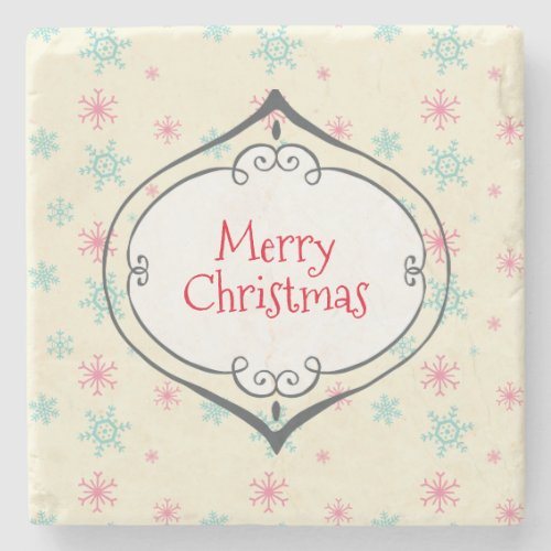 Merry Christmas Cute Bauble Pink  Blue Snowflakes Stone Coaster