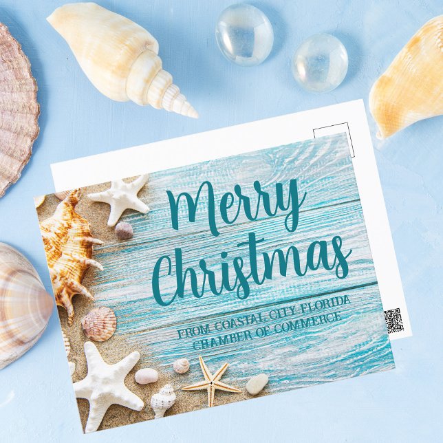 Merry Christmas Cute Beach Company Seashell Custom Postcard (Creator Uploaded)