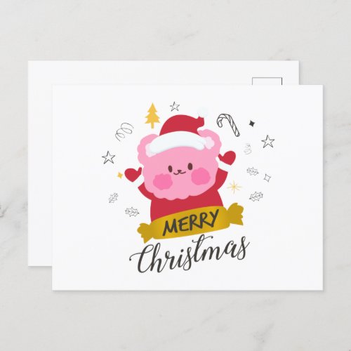 merry christmas cute bear cartoon  postcard