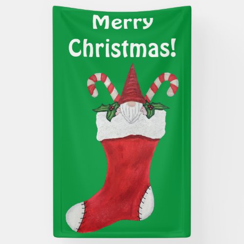 Merry Christmas Cute Bearded Gnome in Stocking Banner