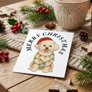Merry Christmas Cute Bichon Frise Santa Hat Dog Holiday Postcard