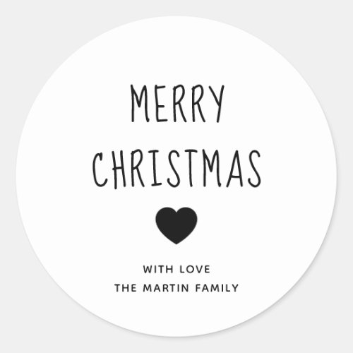 Merry Christmas  Cute Black and White Heart Classic Round Sticker