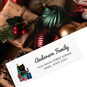 Merry Christmas Cute Black Cat Return Address Label