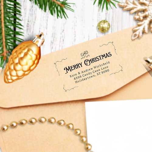 Merry Christmas Cute Bow Return Address Rubber Stamp