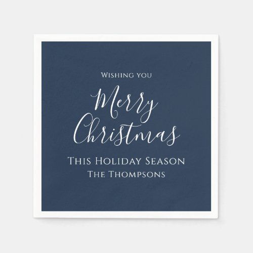Merry Christmas Cute Calligraphy Simple Navy Blue Napkins