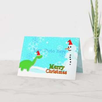 Merry Christmas Cute Cartoon Dinosaur Snowman Card by dinoshop at Zazzle