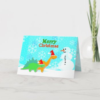 Merry Christmas Cute Cartoon Dinosaurs Card by dinoshop at Zazzle