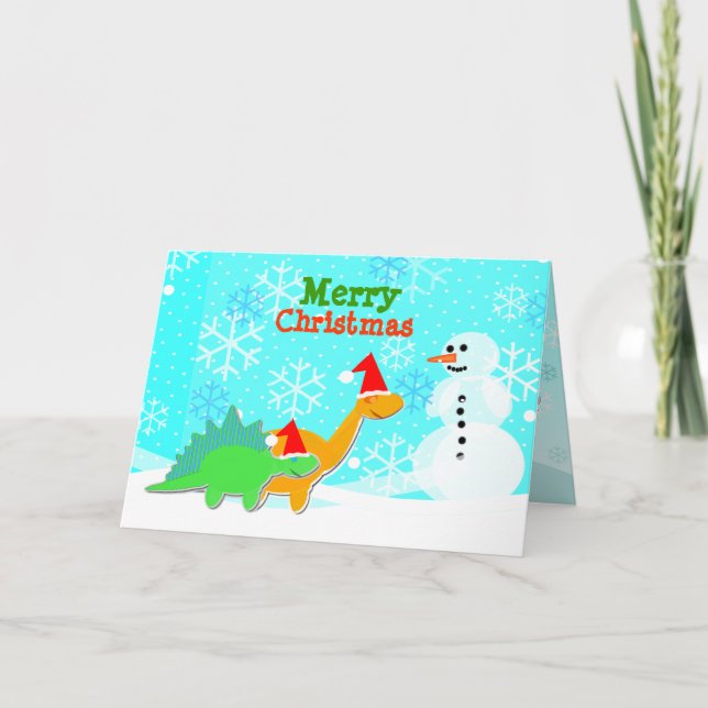Merry Christmas Cute Cartoon Dinosaurs Card (Front)