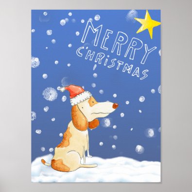 Merry Christmas - Cute Cartoon Dog in the Snow
