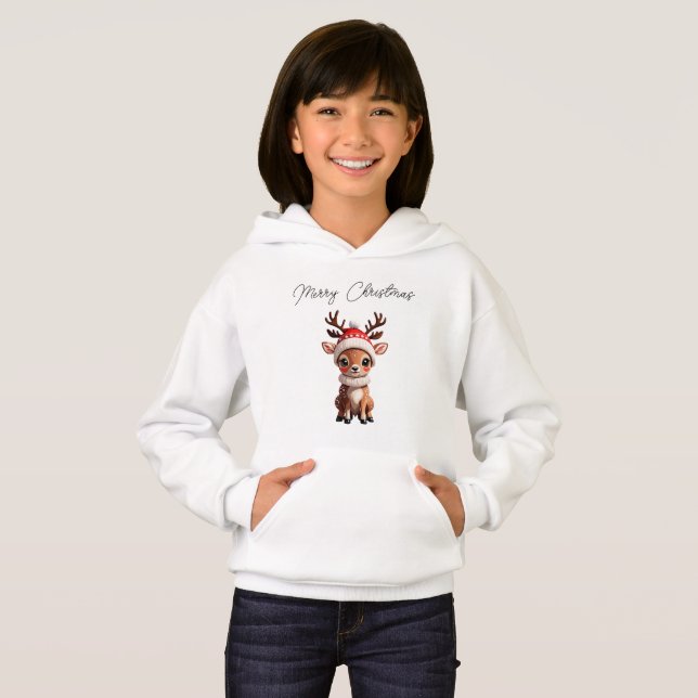 Merry Christmas, Cute Cartoon of Animal - Deer Hoodie (Front Full)