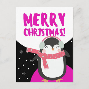 Merry Christmas Cute Cartoon Penguin Postcard