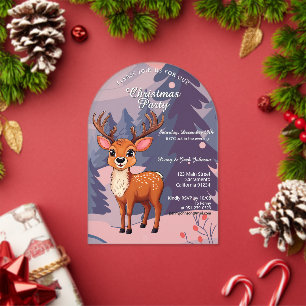 Merry Christmas Cute Cartoon Reindeer in winter Acrylic Invitations