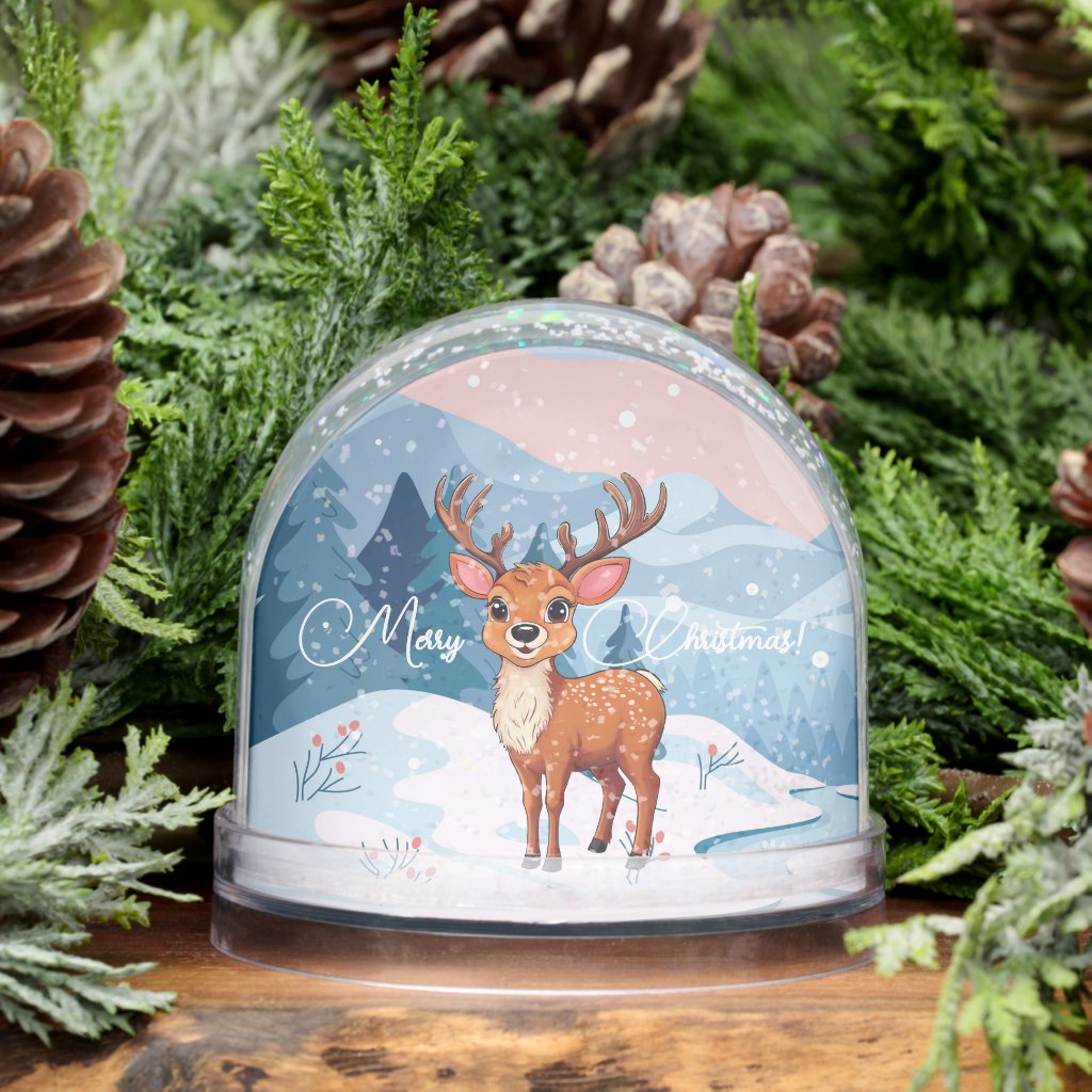 Merry Christmas Cute Cartoon Reindeer in winter 