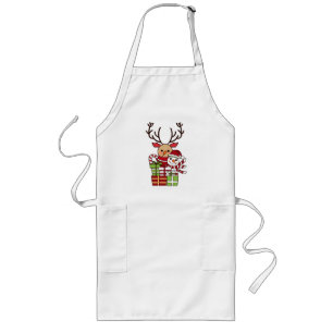 Merry Christmas cute cartoon reindeer snowman gift Long Apron