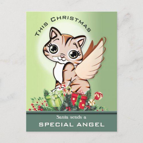 Merry Christmas Cute Cat Angel Postcard