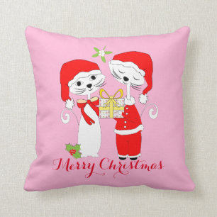 Merry Christmas Cute Cats In Santa Hats Festive Throw Pillow