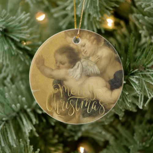 Merry Christmas _ Cute Cherubs Annunctiation Ceramic Ornament