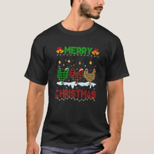 Merry Christmas Cute Chicken Xmas Leopard Plaid Sa T-Shirt