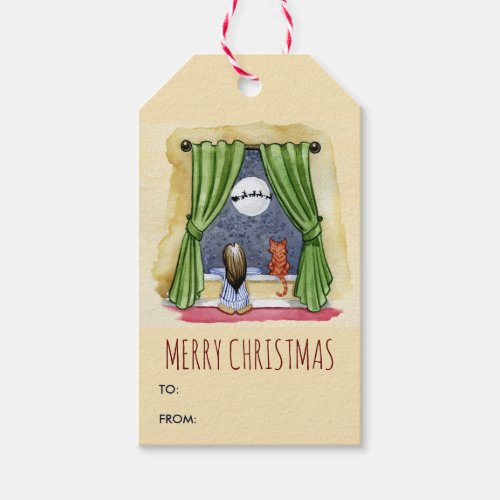 Merry Christmas Cute Child  Kitty Cat Xmas Gift Tags