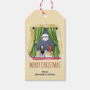 Merry Christmas Cute Child & Kitty Cat Xmas Gift Tags