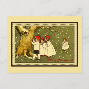 Merry Christmas cute children in the snow Holiday Postcard