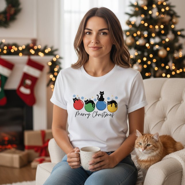 Merry Christmas Cute Christmas Cats Baubles Tri-Blend Shirt (Creator Uploaded)