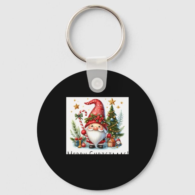 Merry Christmas Cute Christmas Gnome And More  Keychain (Front)