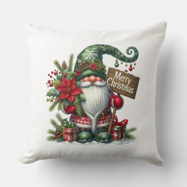 Merry Christmas Cute Christmas Gnome Throw Pillow (Front)