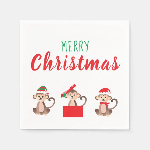 Merry Christmas Cute Christmas Jungle Monkey Napkins