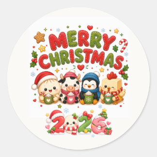 Merry Christmas Cute Classic Round Sticker