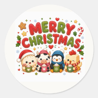 Merry Christmas Cute Classic Round Sticker