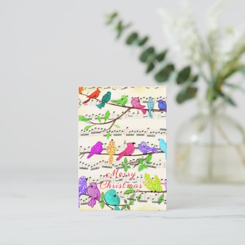 Merry Christmas _ Cute Colorful Musical Birds Song Note Card