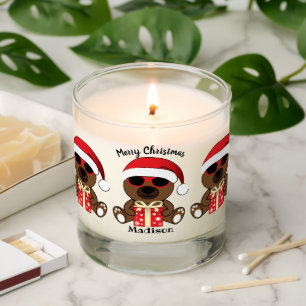 Merry Christmas cute cool Santa bear Your name Scented Candle