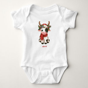 Merry Christmas cute cow Baby Bodysuit