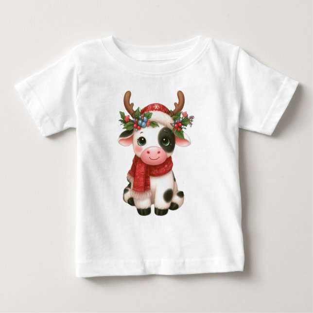 Merry Christmas cute cow  Baby T-Shirt (Front)