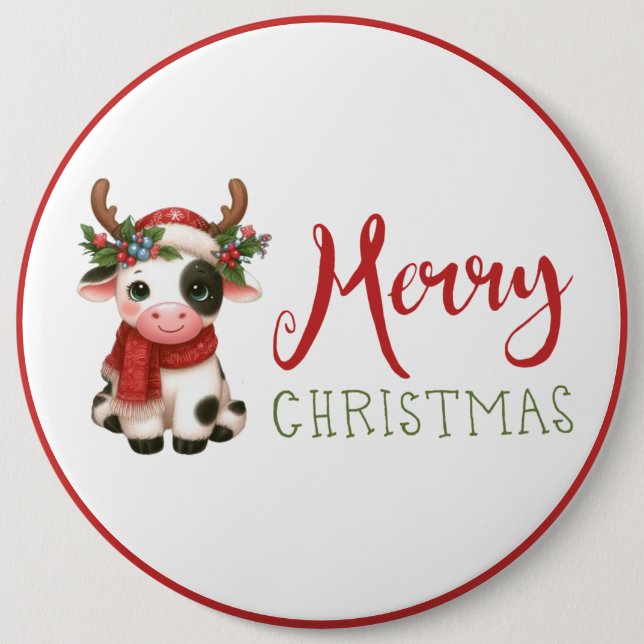 Merry Christmas cute cow  Button (Front)