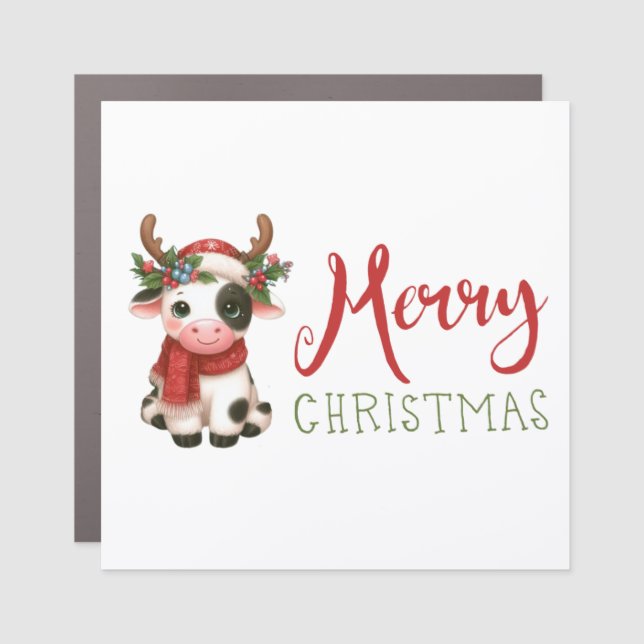 Merry Christmas cute cow  Car Magnet (Front)