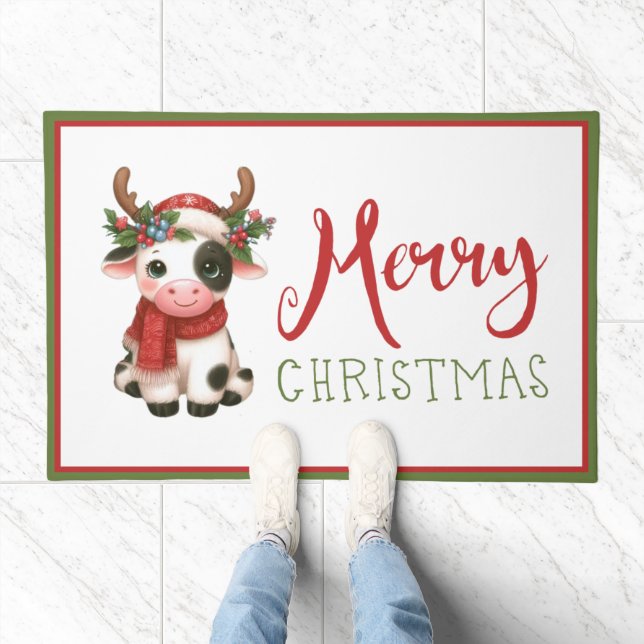 Merry Christmas cute cow  Doormat (Indoor)